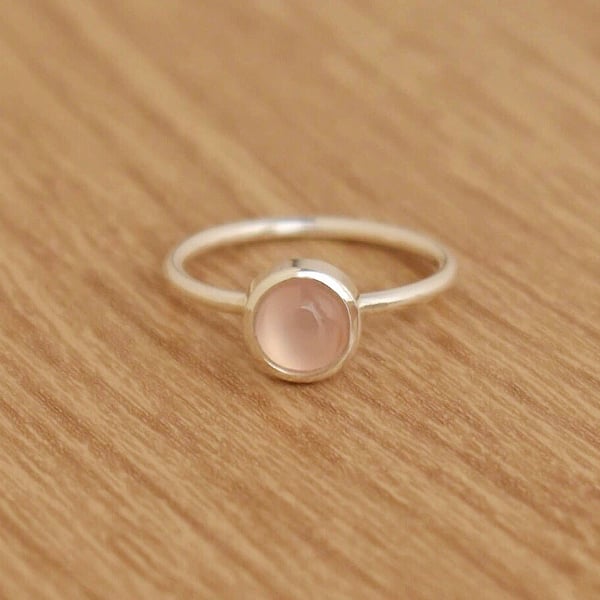Image of Pale Pink Chalcedony cabochon classic silver ring