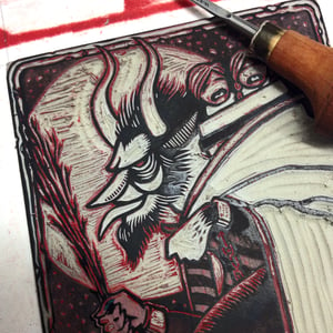 Greetings from the Krampus linocut print