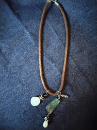 Image 1 of Leather cord necklace (brown) w/ Italian glass pendant