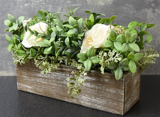 Image of White Roses in Wooden Box