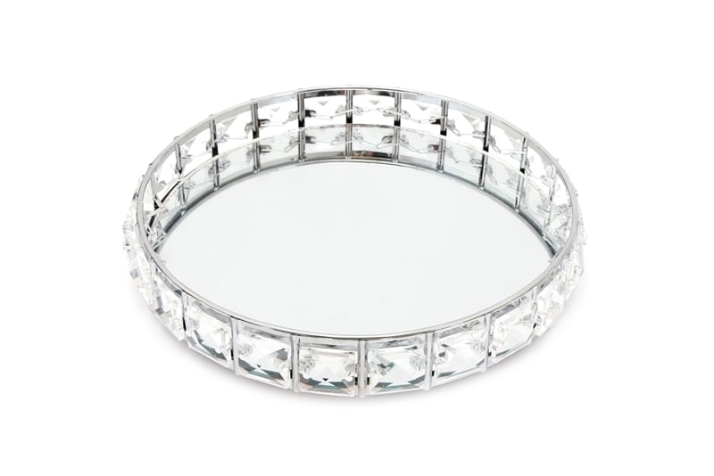 Image of Silver Mirror Tray with Crystal Beads