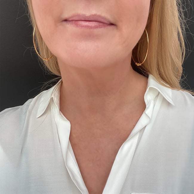 Large gold hoops with 5 beads