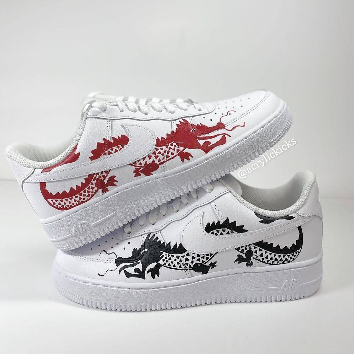 Nike AF1 - Black & Red Twin Dragons | Acrylic Kicks