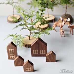Image of Christmas home decorations - miniature houses, hygge home decor - set of 5