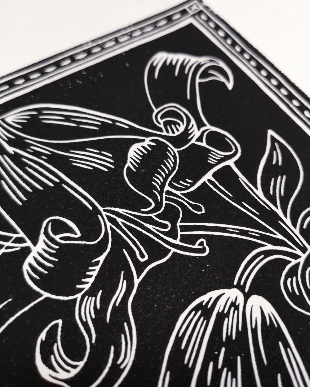 Lilies Lino Print Black White