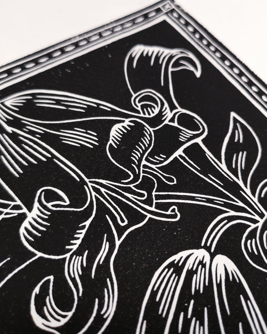 Image of Black Lilies Linoprint