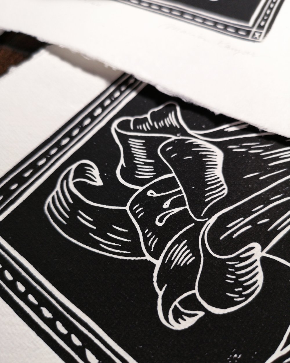 Lilies Lino Print Black White