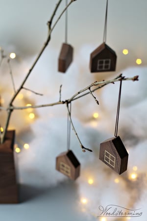 Image of Christmas tree ornaments - miniature houses to hang - set of 5