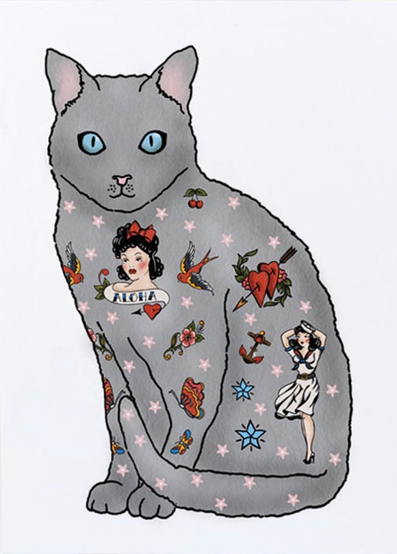 Image of Tattoo Grey Cat Card