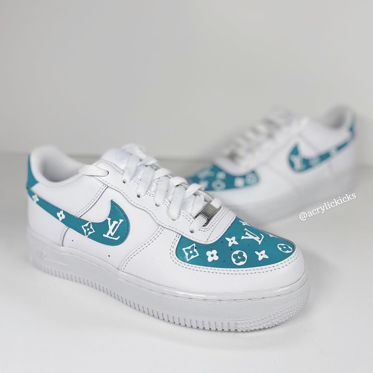 Nike AF1 - Hand Painted Turquoise LV | Acrylic Kicks