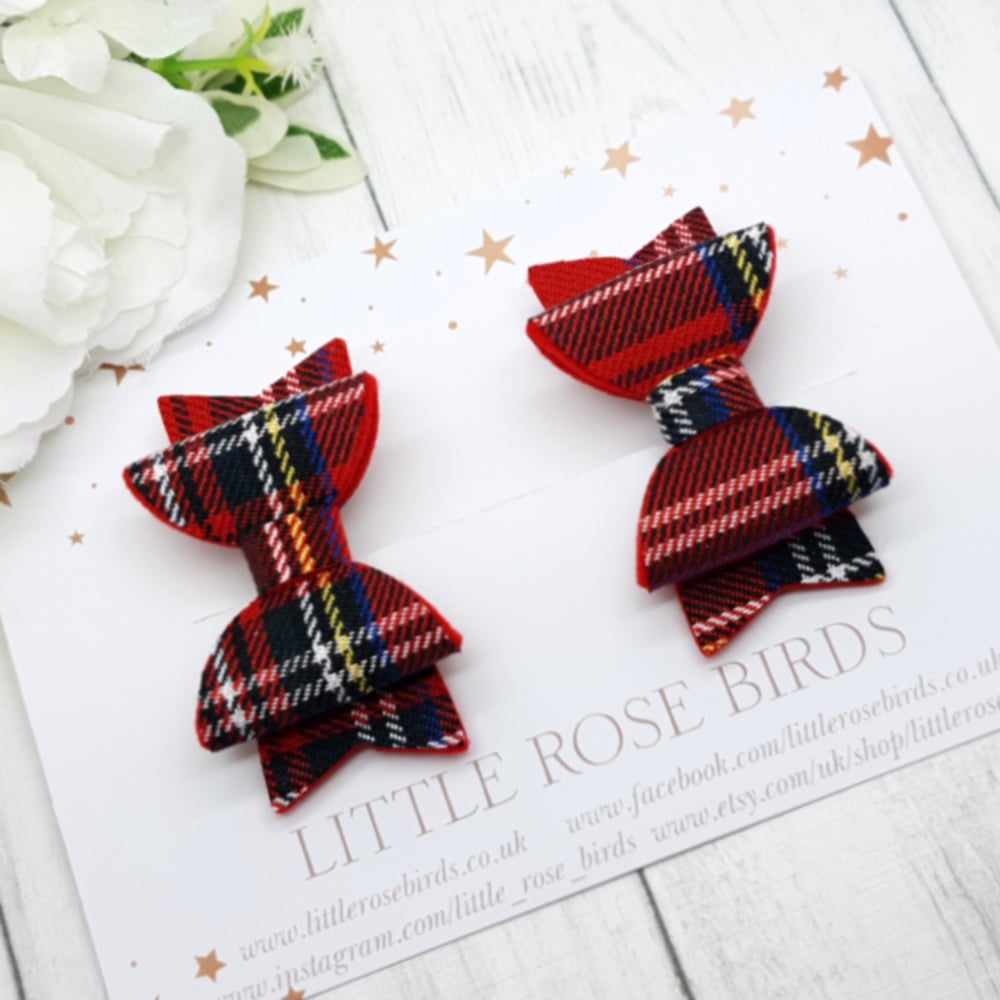 Image of Red Tartan Pigtail Bows 