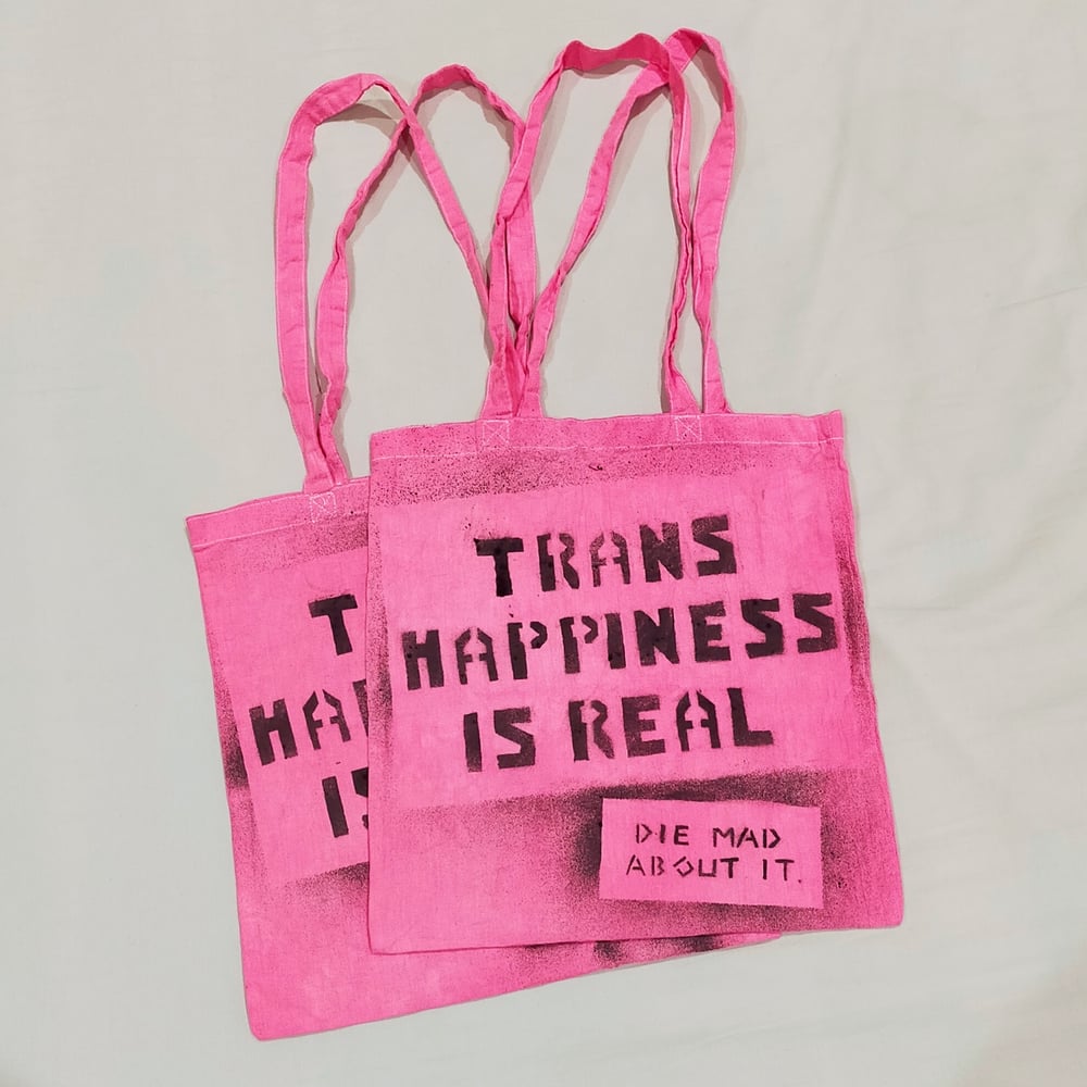 Image of Trans Happiness Is Real stencilled tote