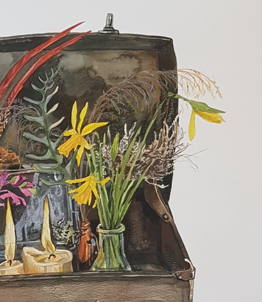 Image of Suitcase Altar. Original watercolour.