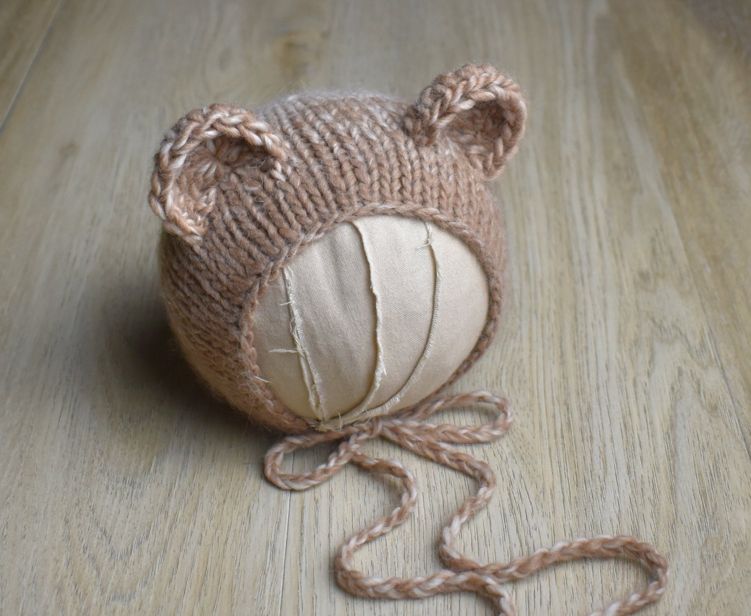 Image of Caramel Organic Baby Alpaca Bear Bonnet