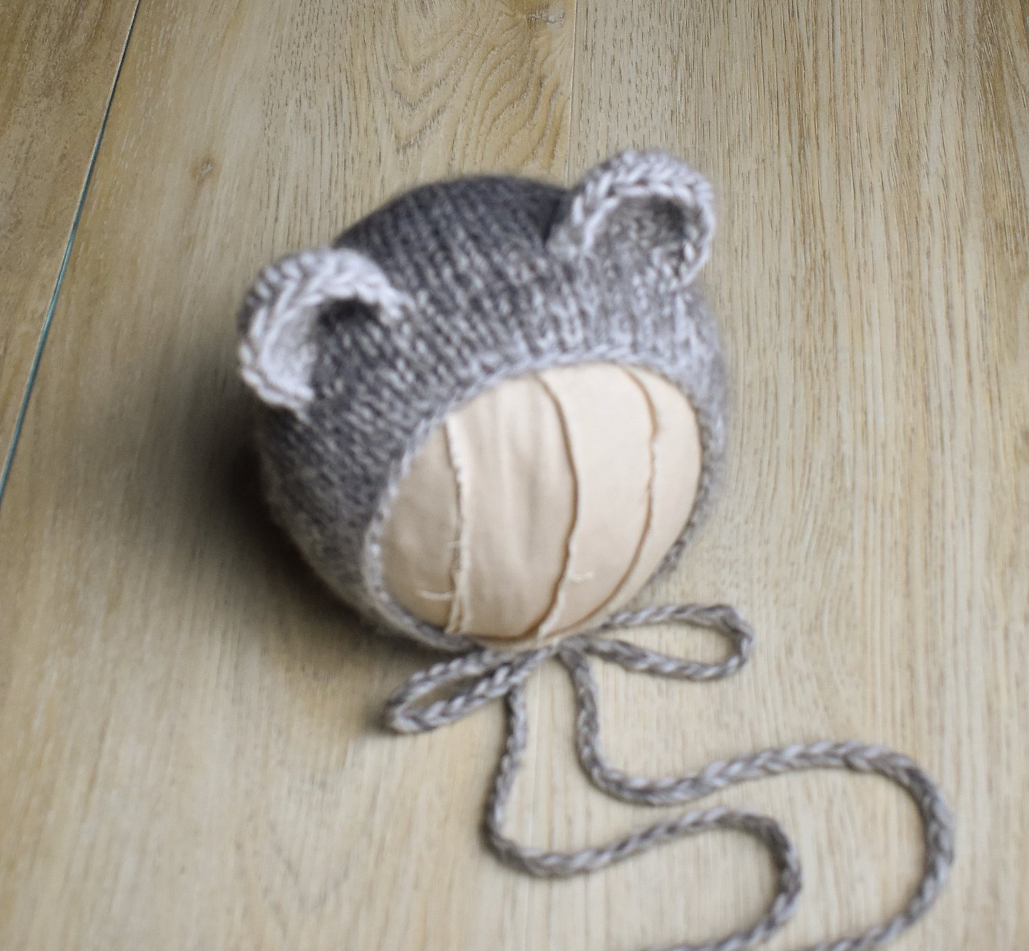 Image of Smoke Organic Baby Alpaca Bear Bonnet