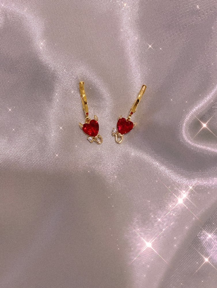 Image of -;- red lil devil heart hoops (silver or gold) -;-