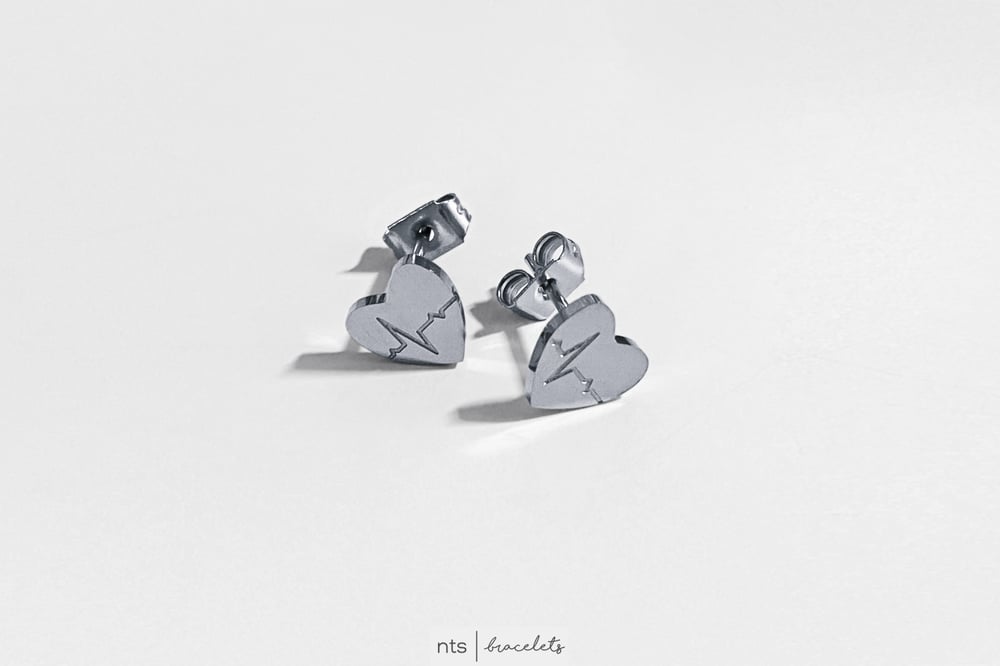 Image of SILVER EKG HEART EARRINGS (Silver)