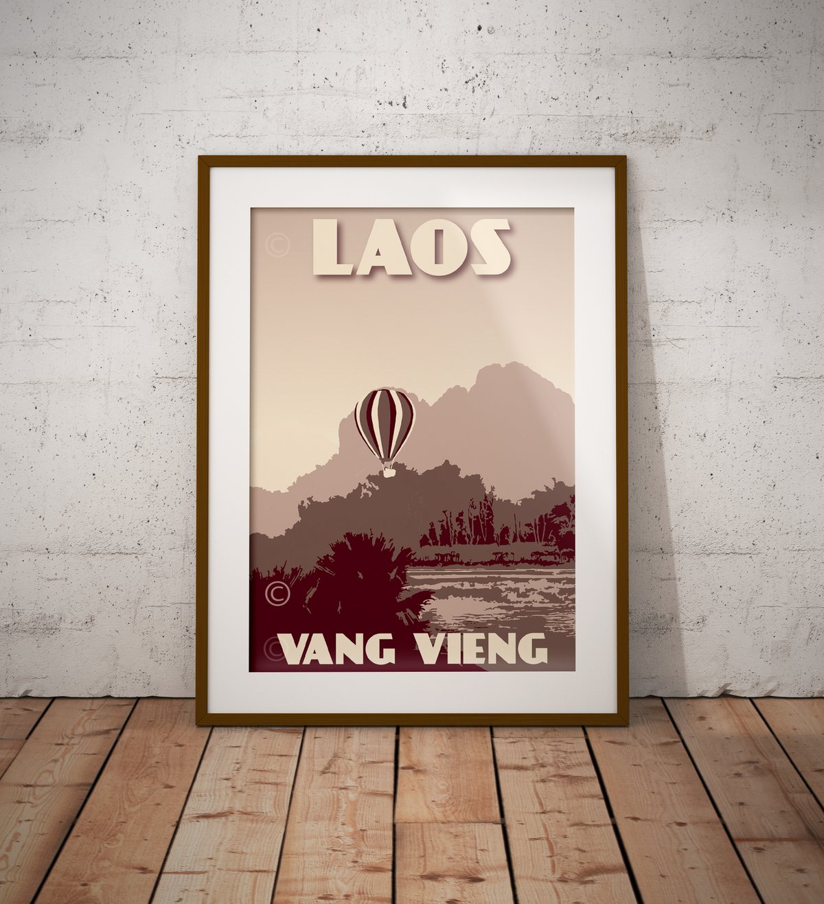 Image of Vintage poster Laos - Vang Vieng - Air balloon - Clay - Fine Art Print