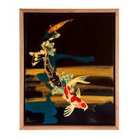 Image 1 of Original Canvas - Koi on Black/Gold/Teal - 11" x 14"