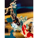 Original Canvas - Koi on Black/Gold/Teal - 11" x 14"