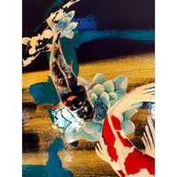 Image 3 of Original Canvas - Koi on Black/Gold/Teal - 11" x 14"