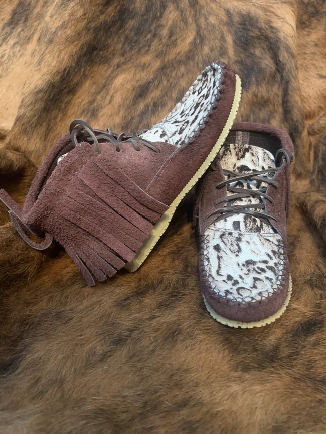 Tall Brown Cowhide Rough-out Snow Leopard