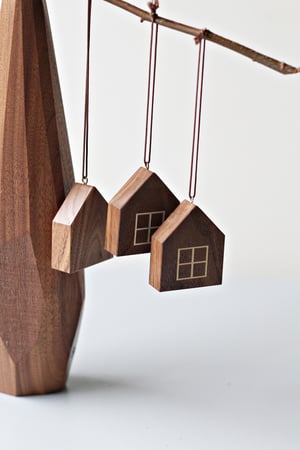 Image of Christmas home decorations - miniature houses for display and hanging - set of 8