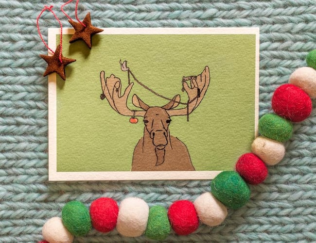 Festive Moose Greeting Card | doodle and hoob