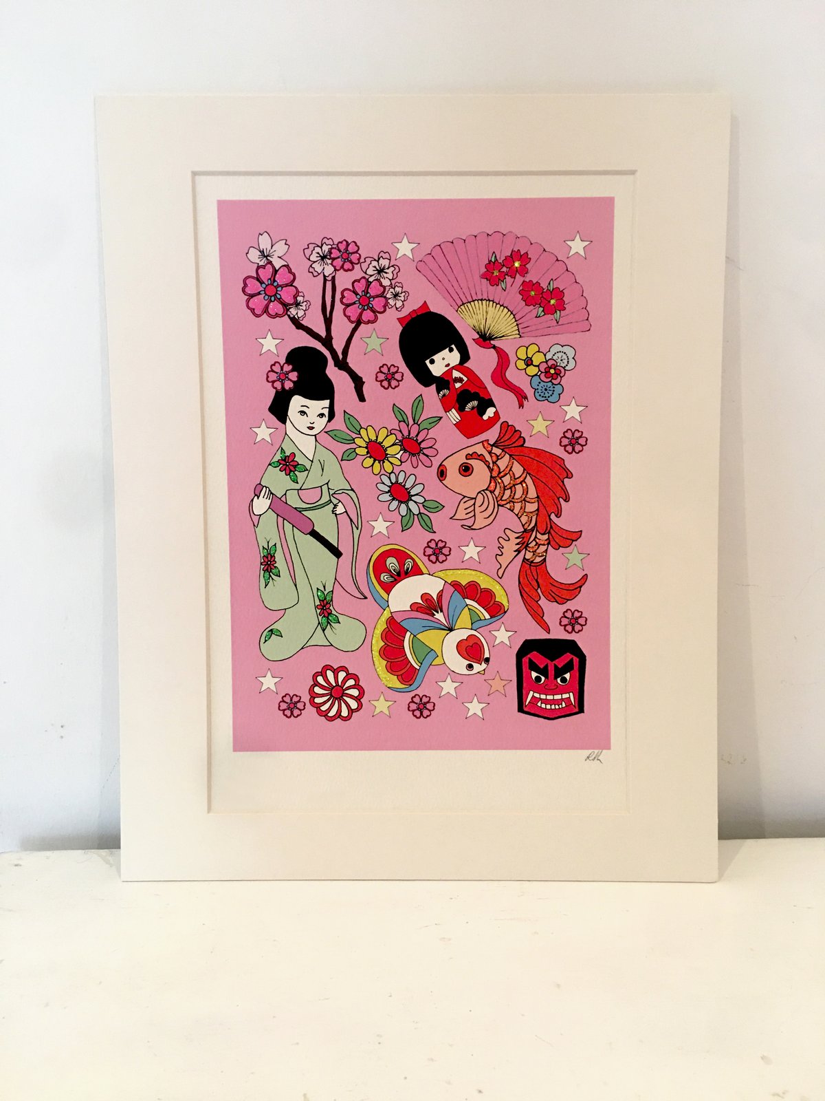 Geisha Glitter Decorated Tattoo Print