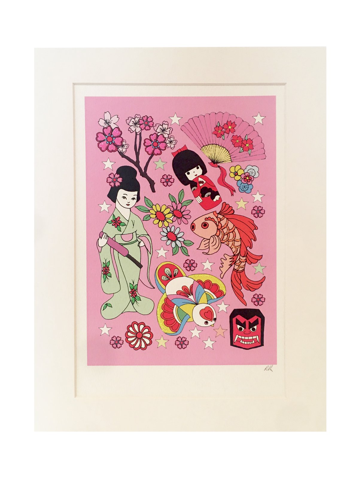 Geisha Glitter Decorated Tattoo Print