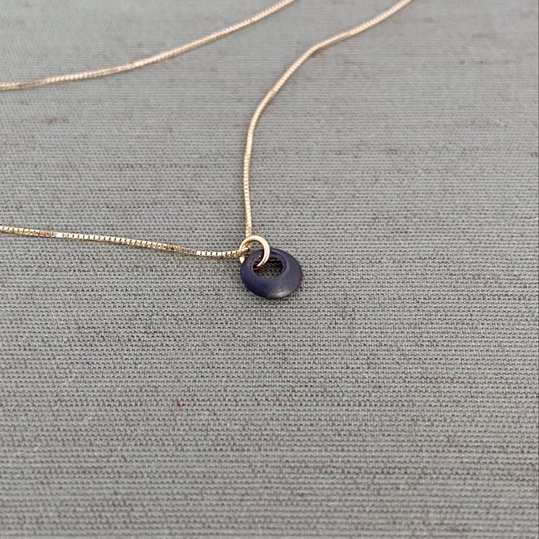 Tiny 14k Gold and Oxidized Silver Loop Necklace