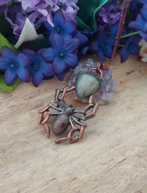 Image of Labradorite + Spider Pendant
