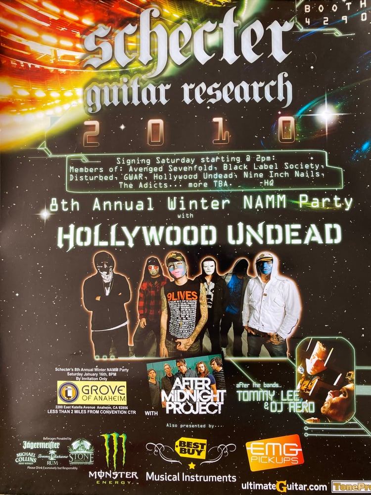 Image of Hollywood Undead wall poster (18" x 24") NAMM Party 2010 Shecter Guitars