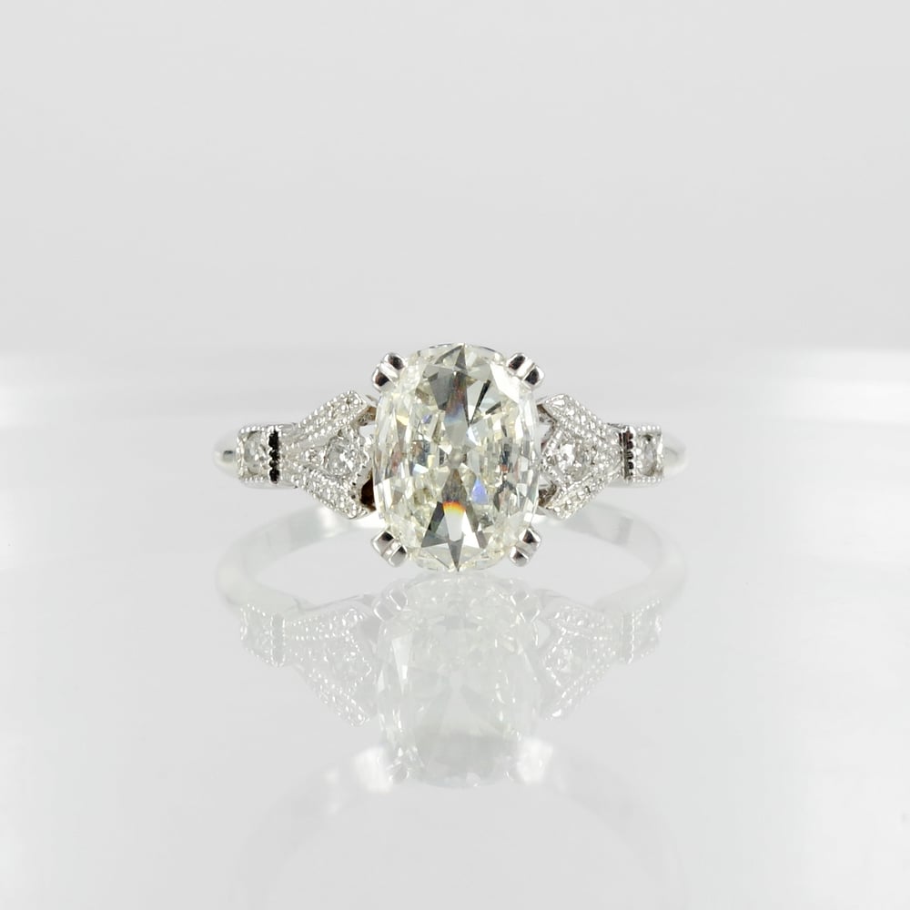 Image of 18ct white gold antique style old cut cushion diamond engagement ring. Sp10 (8337)