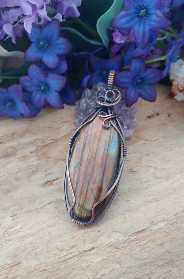 Image of Flashing Labradorite Wrapped in Copper
