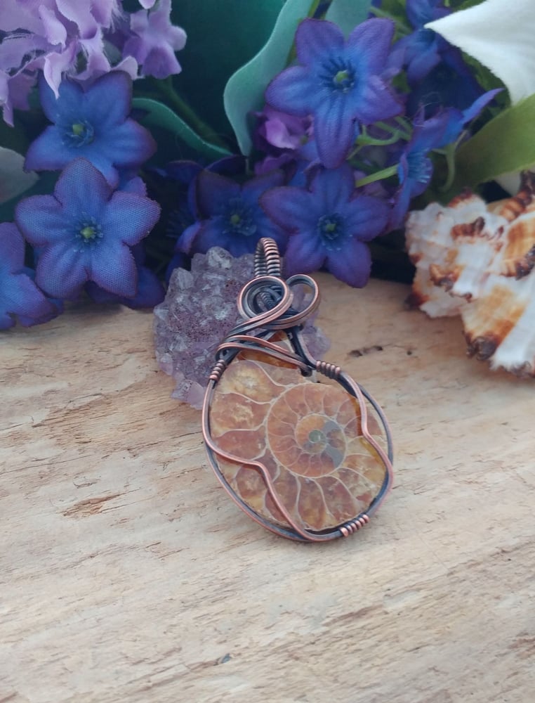 Image of Ammonite Fossil Wrapped in Copper