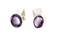 Image 1 of Amethyst Stud earrings with silver octahedron 