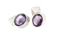 Image 2 of Amethyst Stud earrings with silver octahedron 