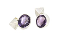 Image 3 of Amethyst Stud earrings with silver octahedron 