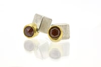 Image 3 of Rose cut diamond cube earrings. 18ct gold and silver