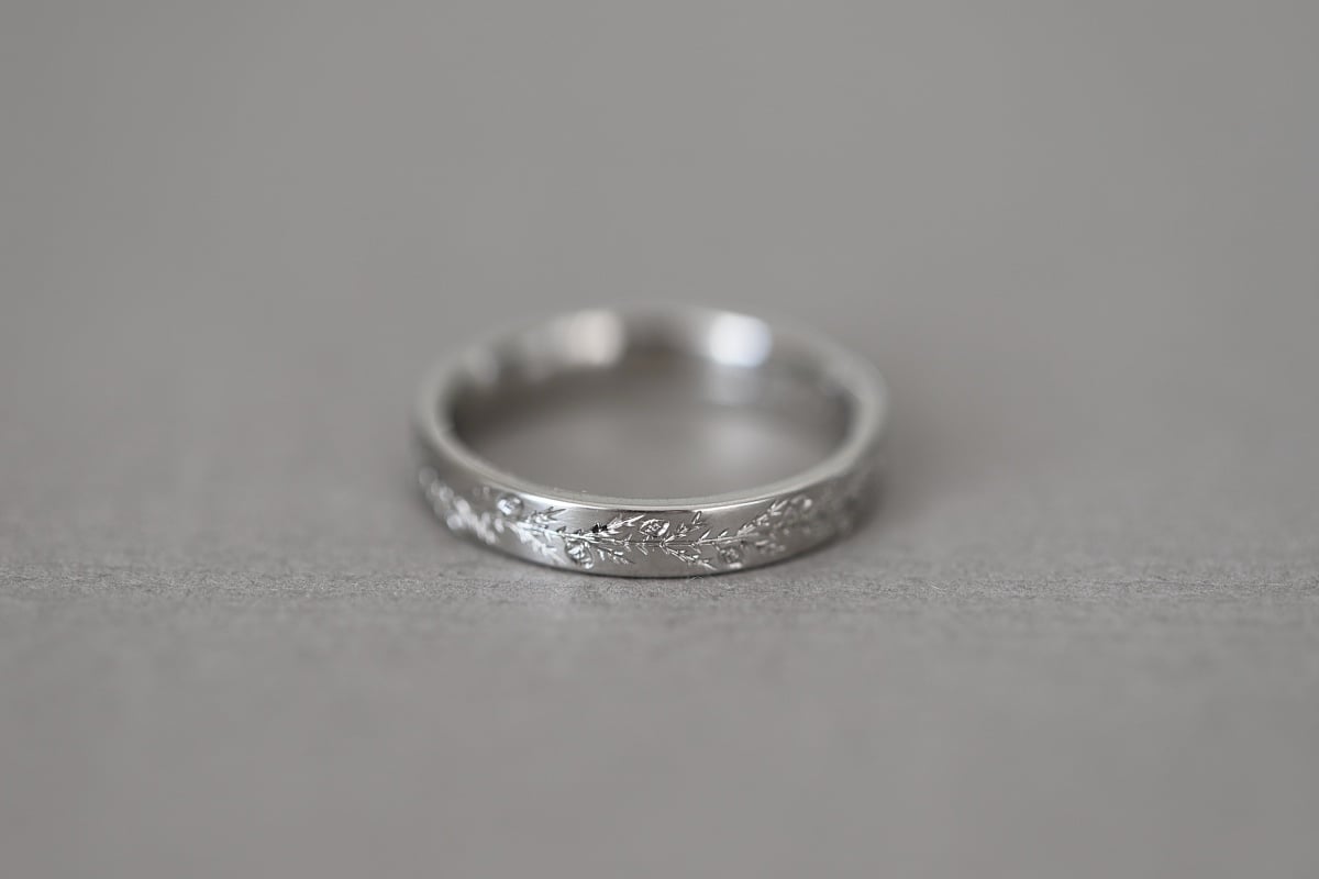 Image of Platinum 3mm flat court 'fir engraved' ring