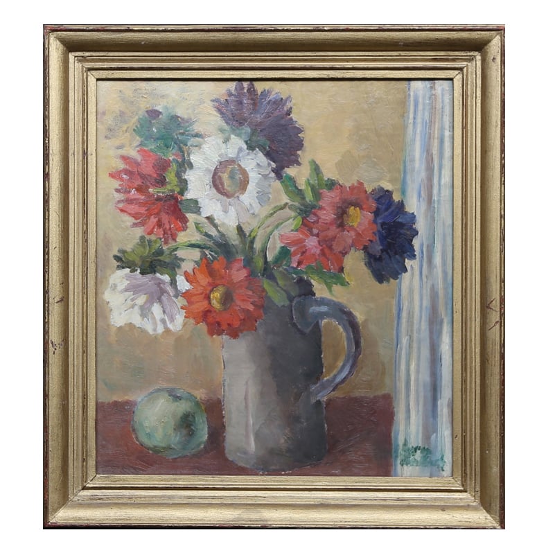 Image of Swedish Mid Century Floral Oil Painting