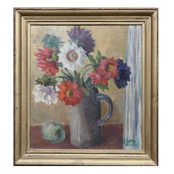 Image of Swedish Mid Century Floral Oil Painting 