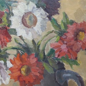 Image of Swedish Mid Century Floral Oil Painting