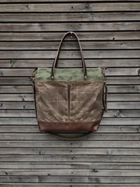 Image 4 of Diaper bag / weekend bag in waxed canvas with leather handles and bottom COLLECTION UNISEX