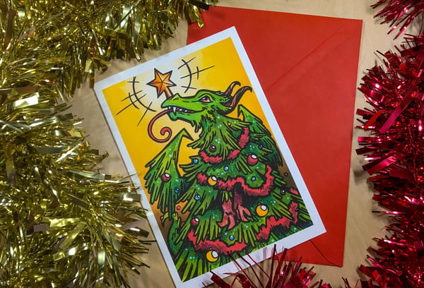 Image of Christmas Tree Dragon - Card
