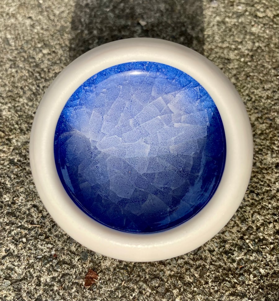 Image of Tiny Blue and White Porcelain wheel thrown bowl for salt, pepper, spice or jewellery.