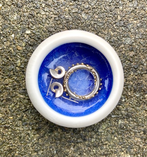 Image of Tiny Blue and White Porcelain wheel thrown bowl for salt, pepper, spice or jewellery.