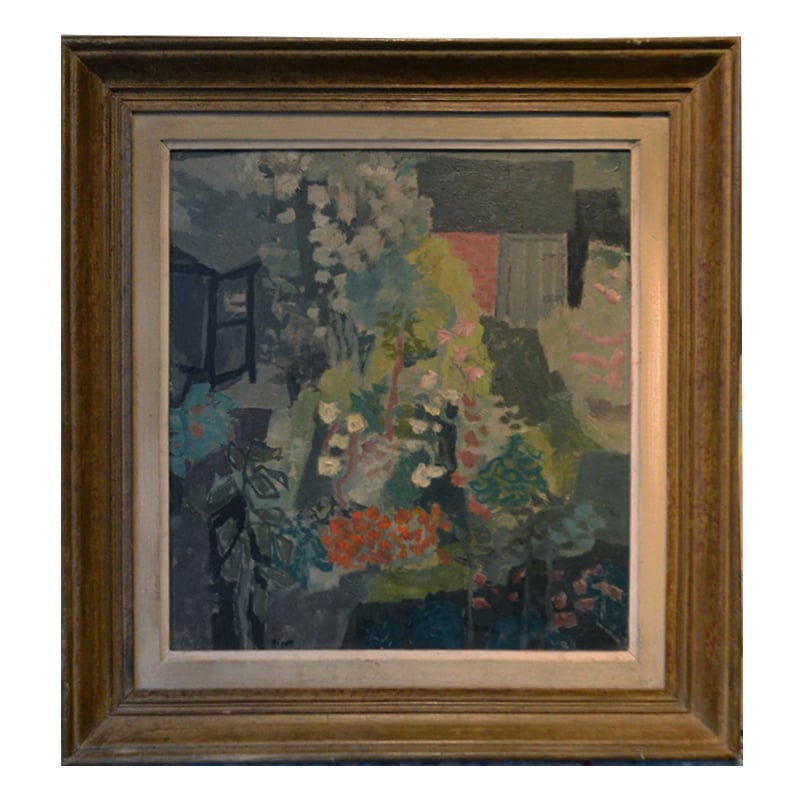 Image of Mid century French oil  Painting. 'Cottage Garden.'