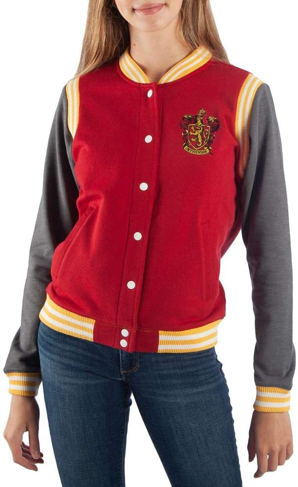 Harry Potter Hogwarts Crest Hooded Varsity Jacket Snap Front Maroon L large  | eBay